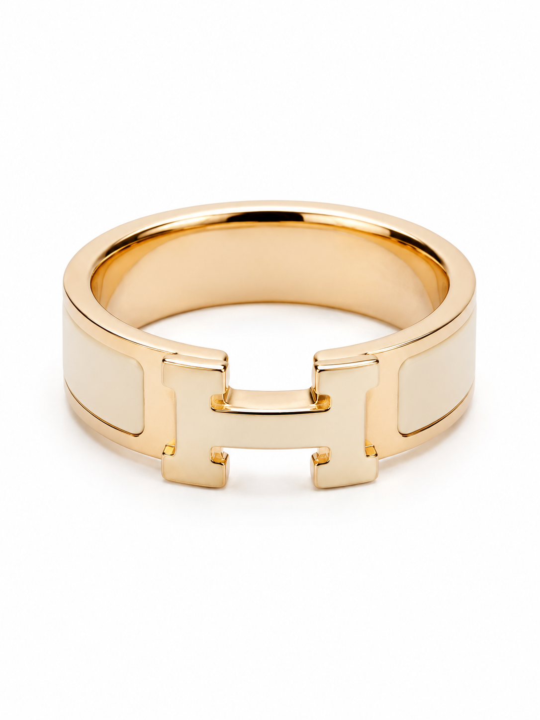 Cream & Gold H-Inspired Statement Ring – Size 9