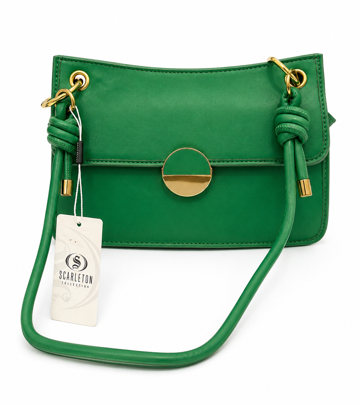 Emerald Green Knot-Detail Shoulder Bag with Gold Hardware