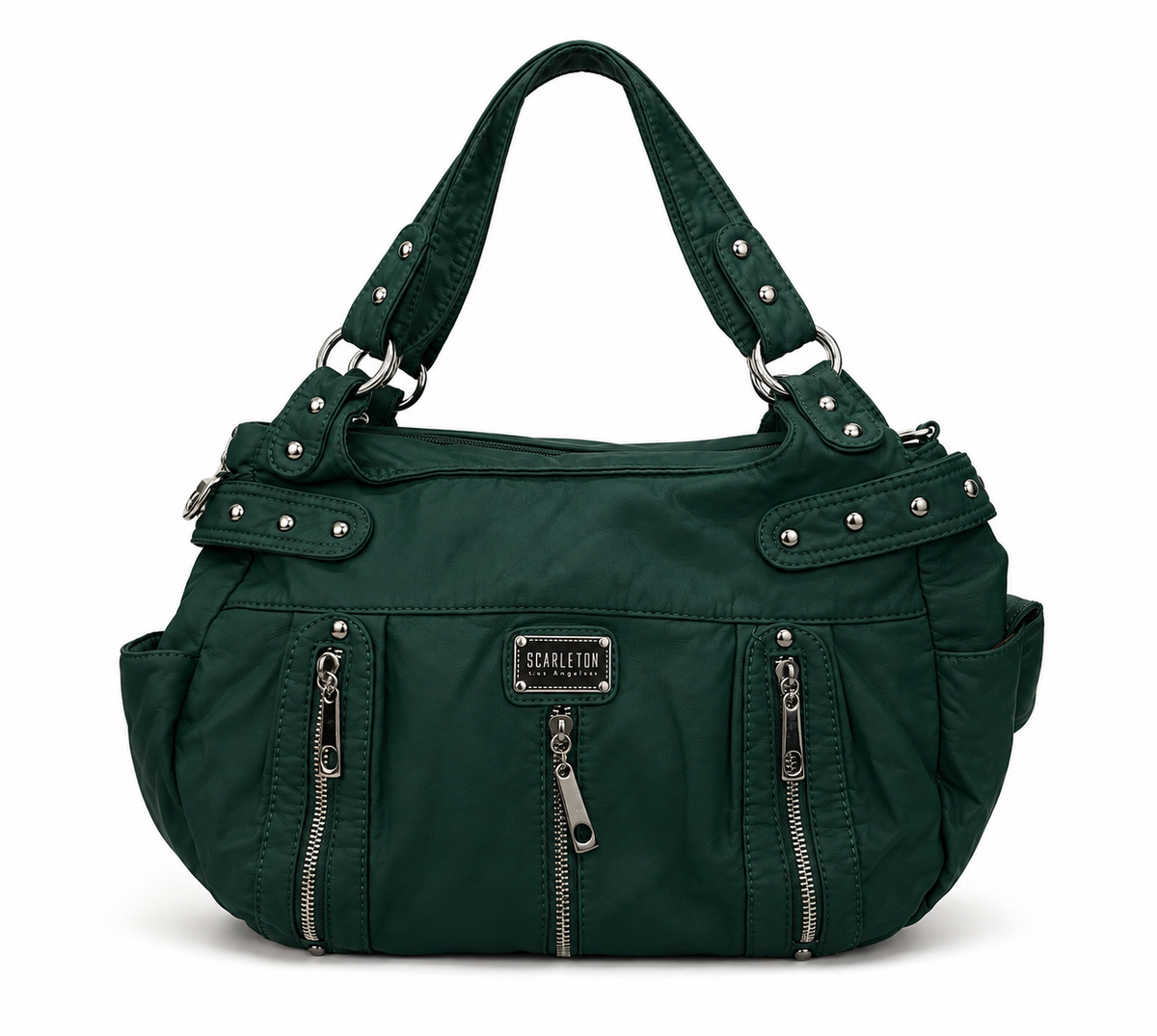 Scarlenton Emerald Green Multi-Zip Shoulder Bag