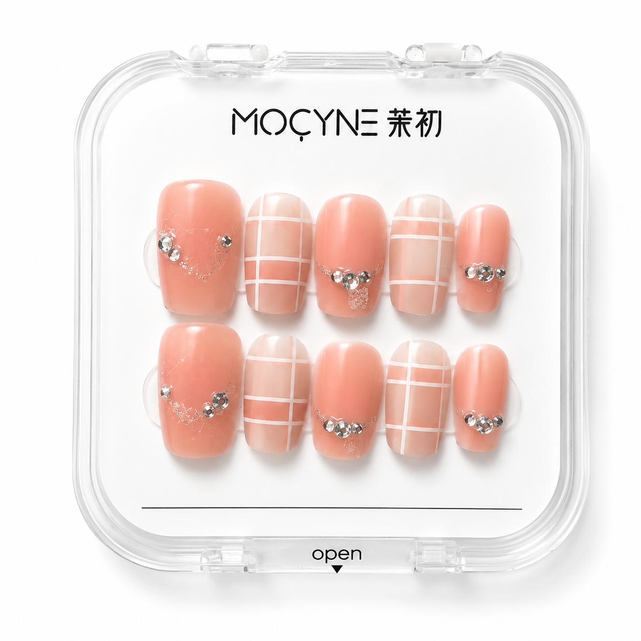 Peach Plaid Sparkle Press-On Nail Set