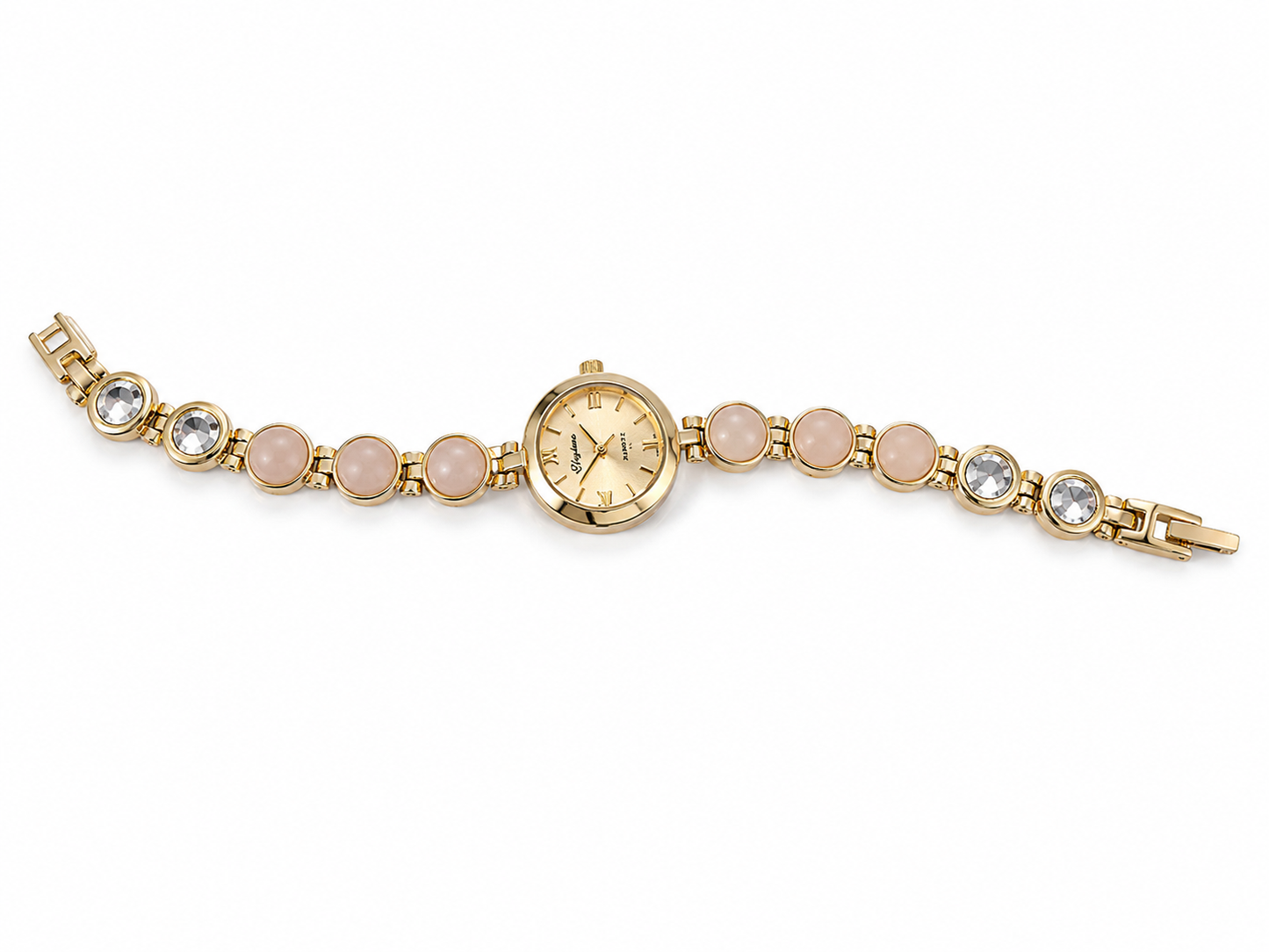 Blush Stone & Crystal Gold-Tone Bracelet Watch