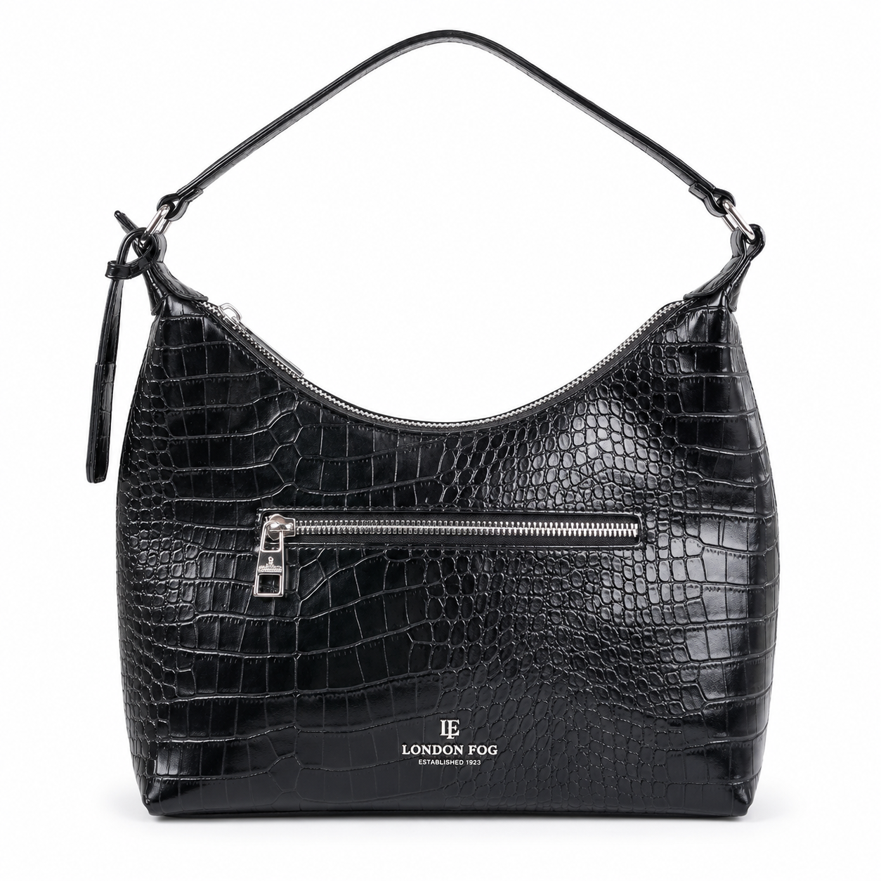 London Fog Black Croc-Embossed Hobo Shoulder Bag
