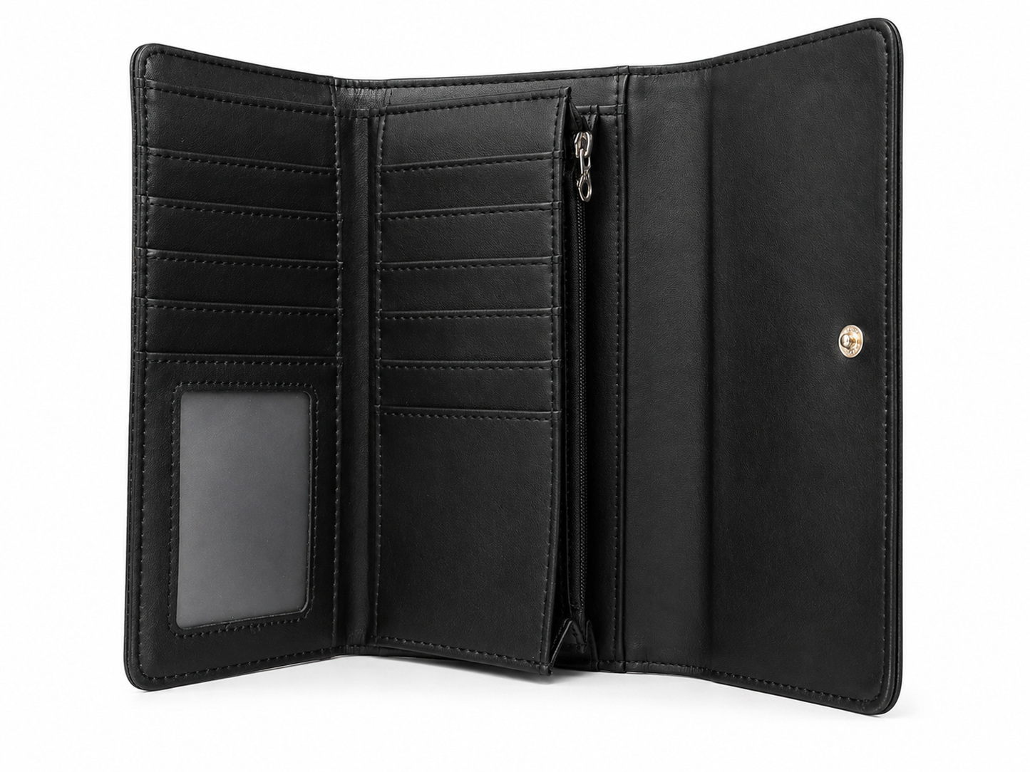 Classic Black Pebbled Tri-Fold Clutch Wallet