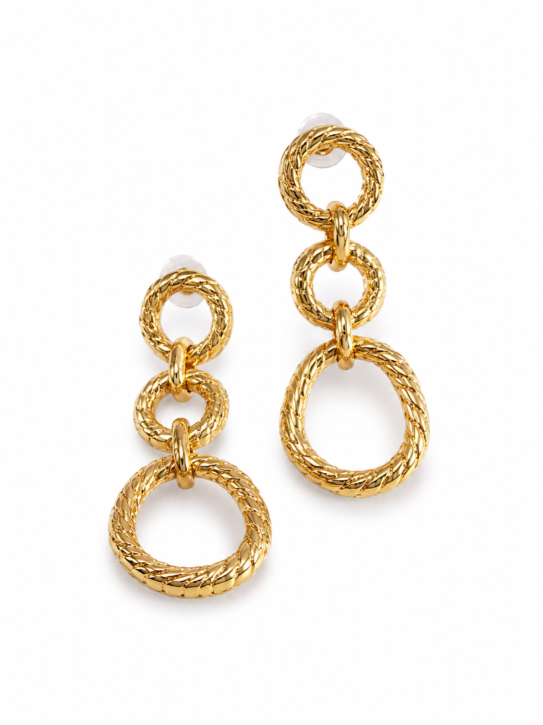 Golden Rope Triple Hoop Drop Earrings