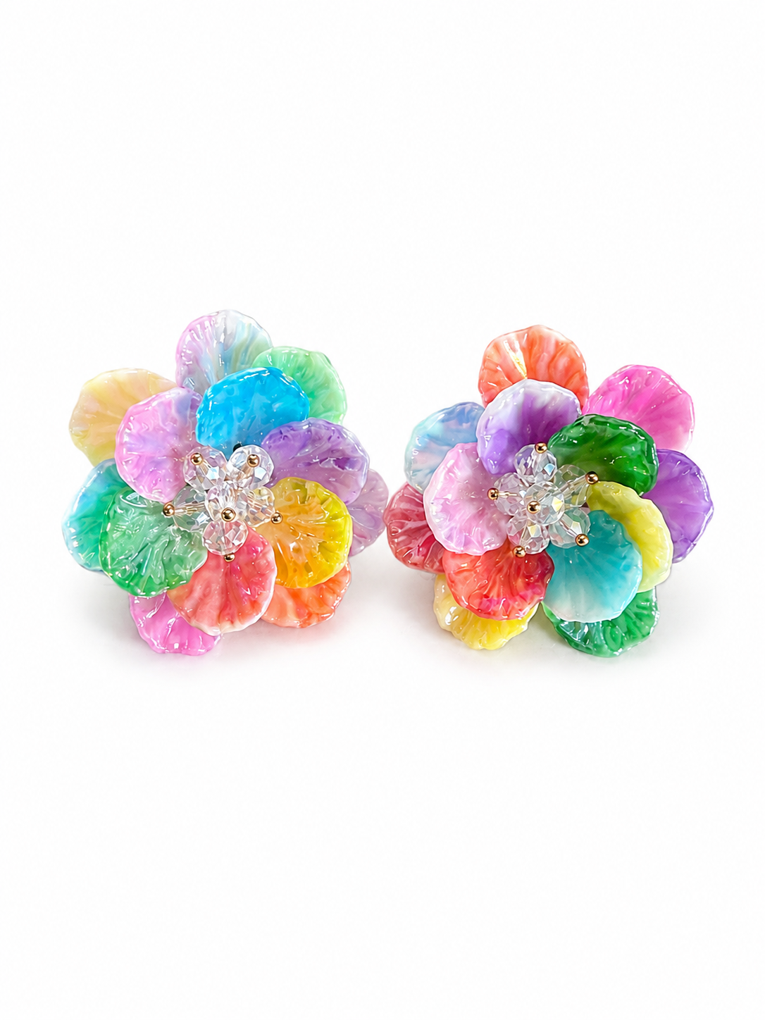 Rainbow Petal Crystal Statement Earrings