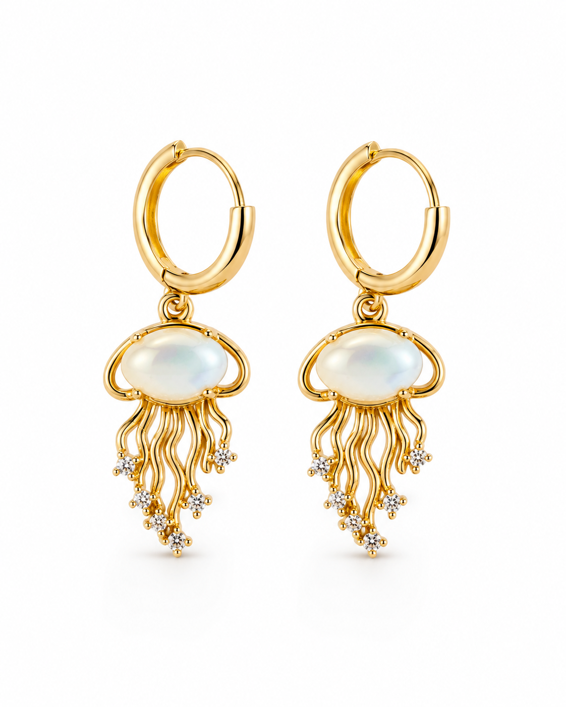 Opal Jellyfish Gold Drop Earrings