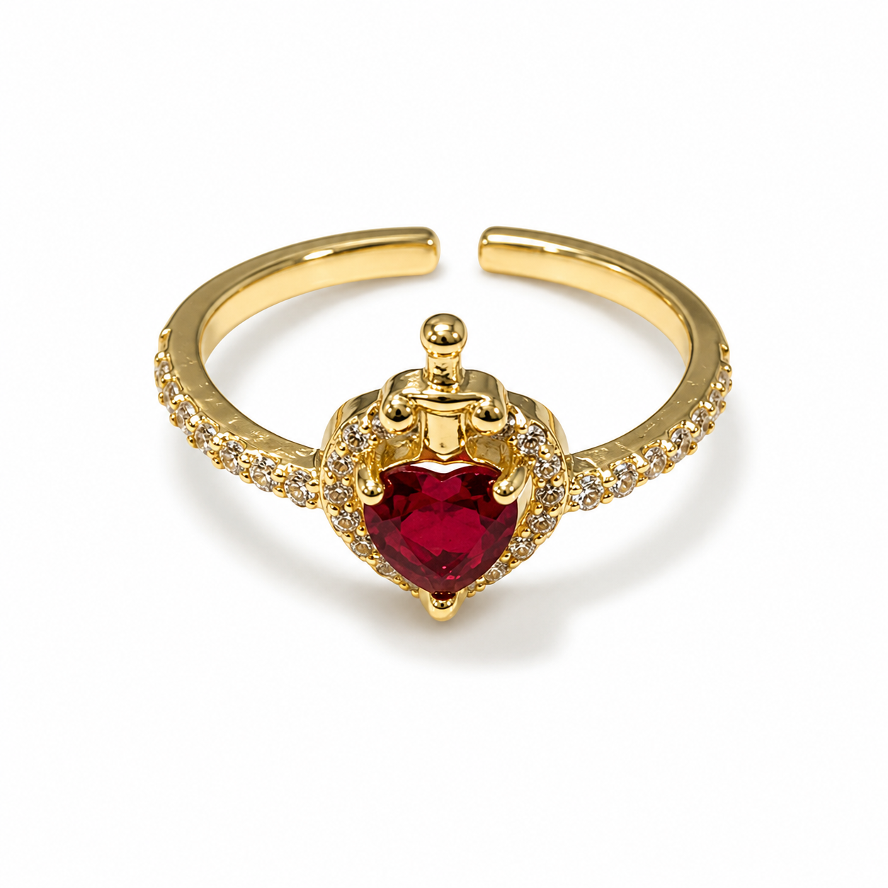 Royal Red Heart Crown Adjustable Ring