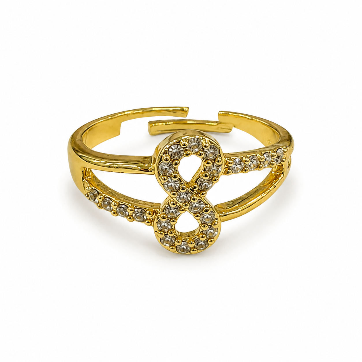 Gold Crystal Infinity Adjustable Ring