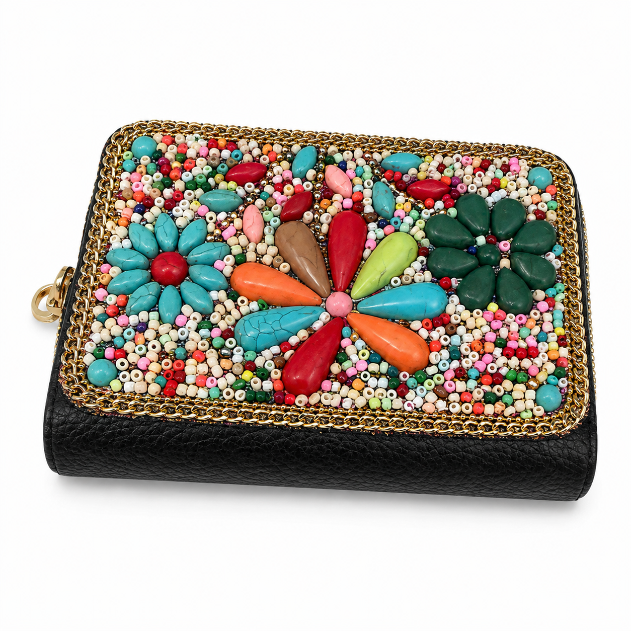 Colorful Boho Beaded Zip-Around Wallet
