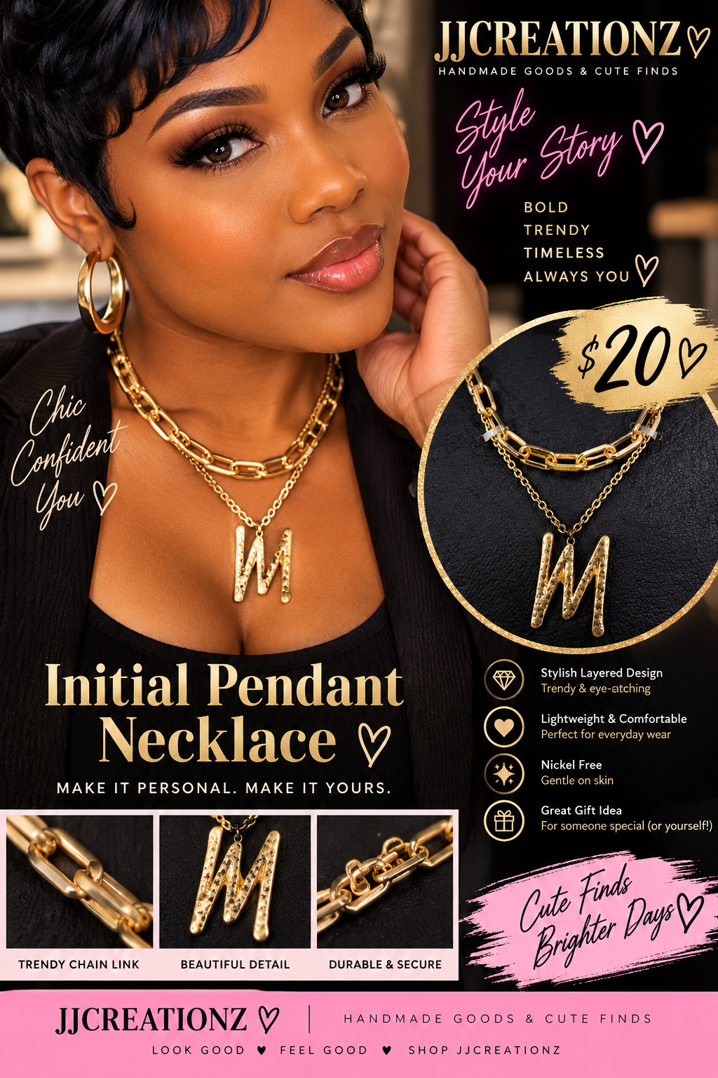 Melrose & Market Gold-Tone Layered “M” Initial Pendant Necklace – Nickel Free