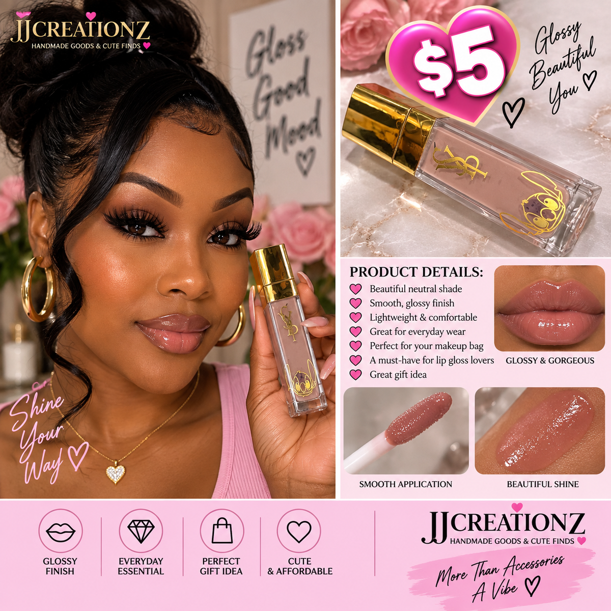 Nude Pink Glossy Lip Gloss – Everyday Shine