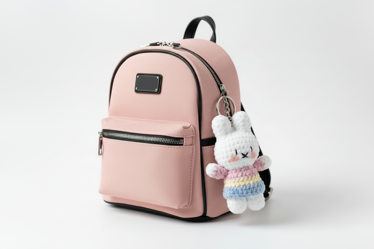 Handmade Crochet Bunny Keychain – Cute Plush Rabbit Bag Charm