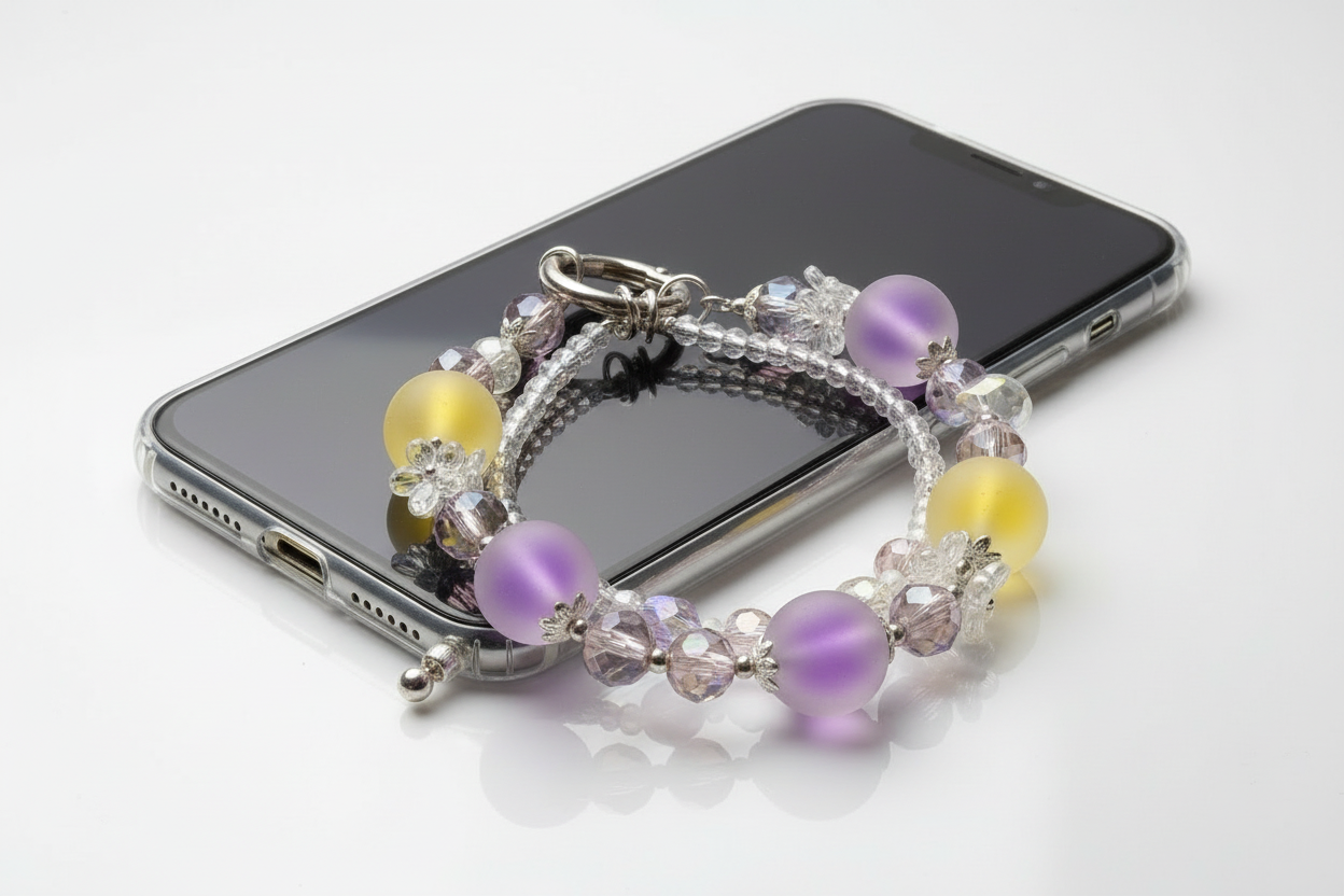 Pastel Crystal Beaded Bag Charm – Lavender & Lemon Handbag Accessory