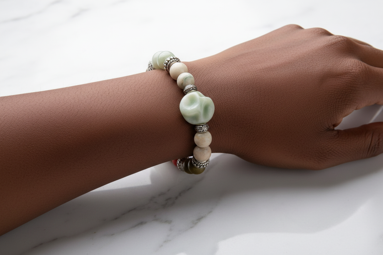 Boho Natural Stone Beaded Charm Bracelet