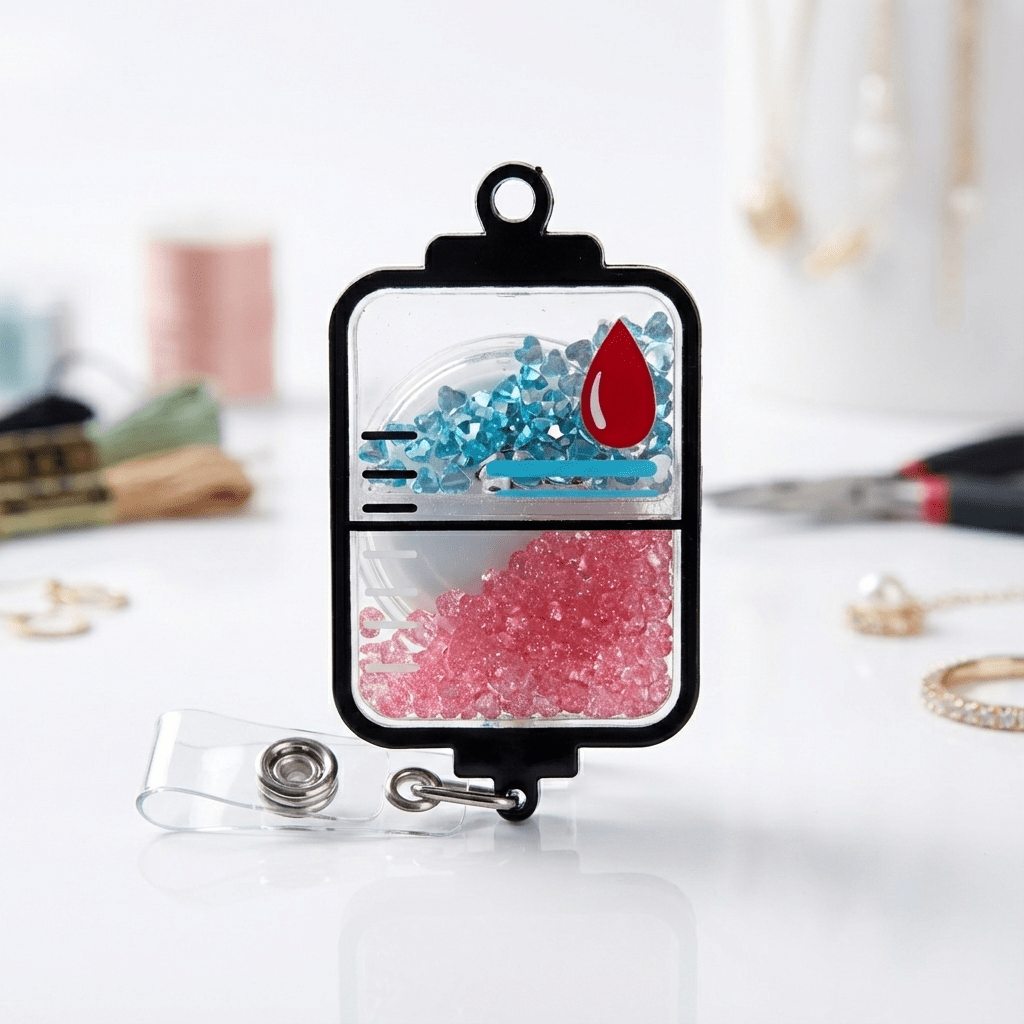 💉 IV Bag Badge Reel – Retractable Glitter Nurse ID Holder