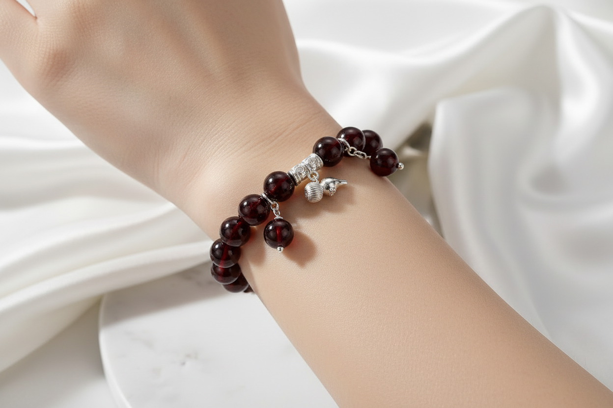 Ruby Red Charm Bracelet – Elegant Deep Red Beaded Stretch Bracelet