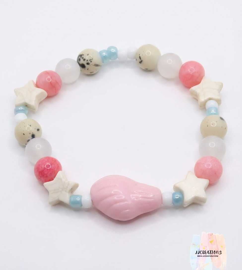 🌺 Pink Seashell & Star Beaded Bracelet – Beachy, Cute & Handcrafted