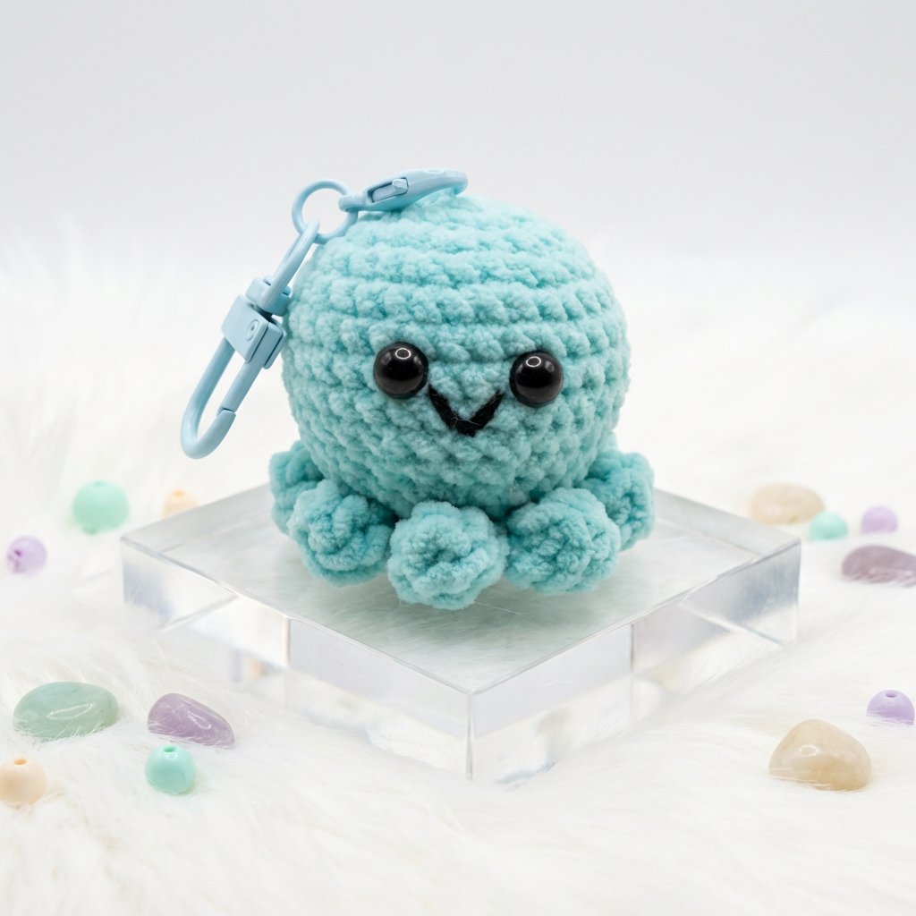 Cute Pink Crochet Octopus Keychain – Handmade Plush Bag Charm