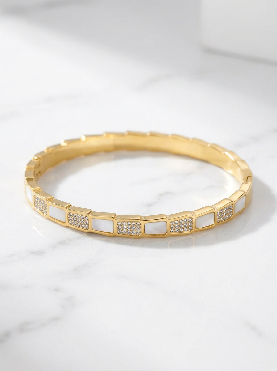 Gold-Tone Crystal & Enamel Bangle Bracelet – Elegant Slim Stackable Bracelet