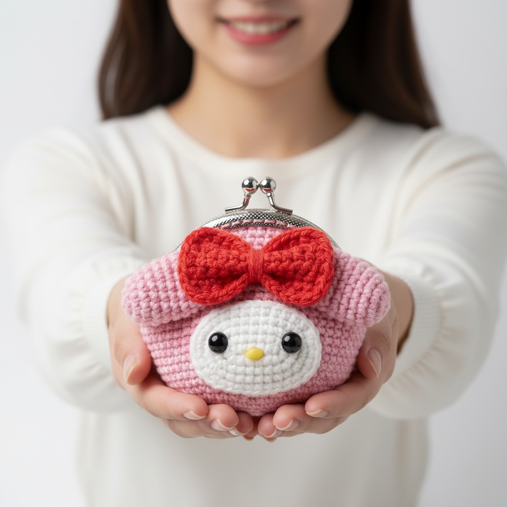 š My melody Crochet Bow Character Mini Coin Purse Keychain ā JJCREATIONZ