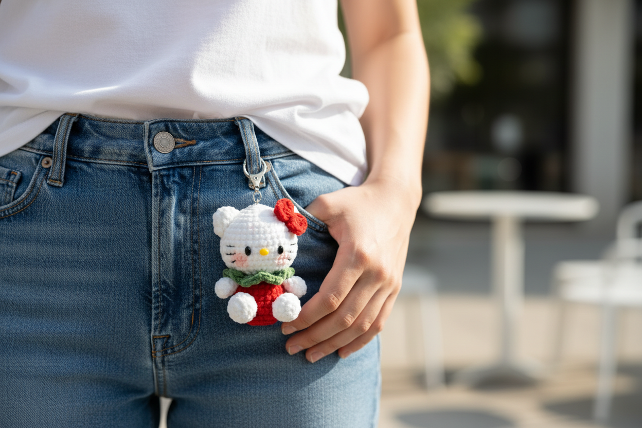 Handmade Crochet Kitty Plush Keychain – Cute Amigurumi Cat Charm-keychain