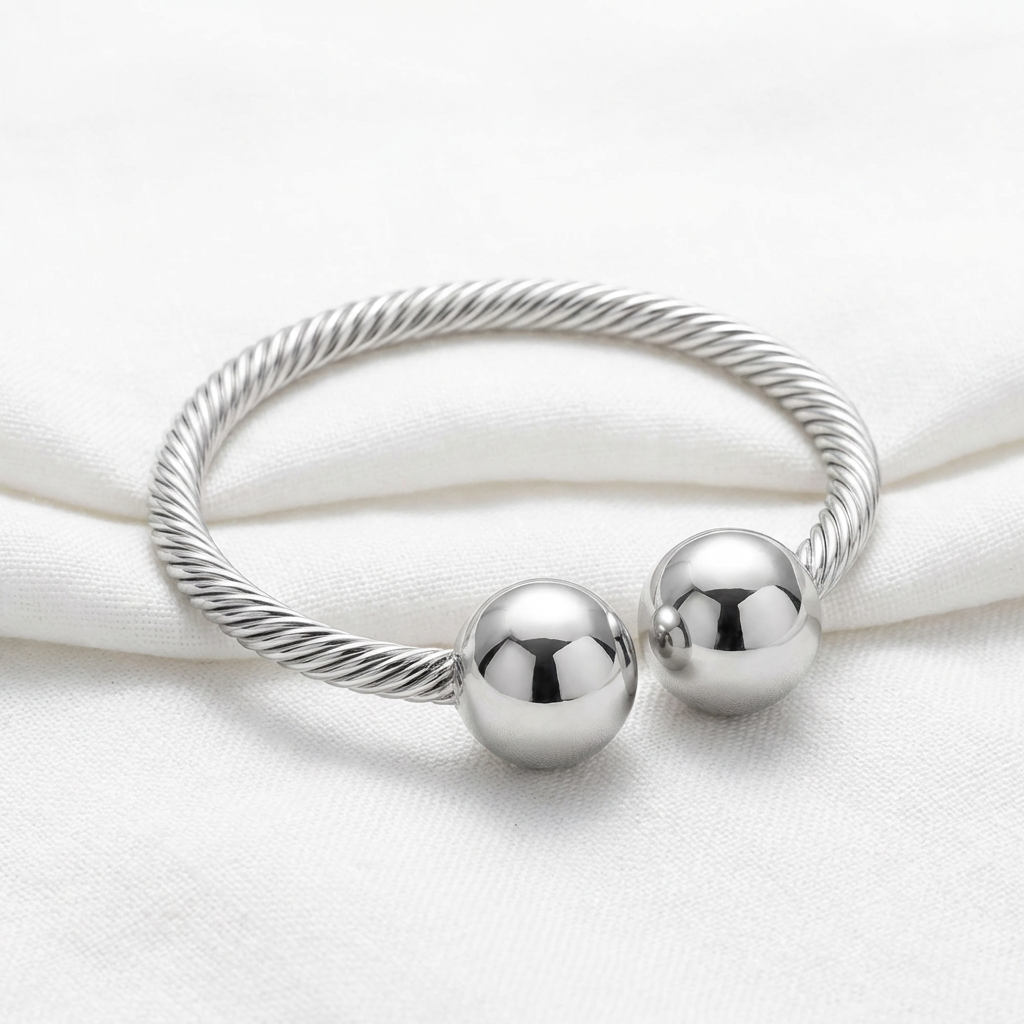 Silver Twisted Open Cuff Bracelet