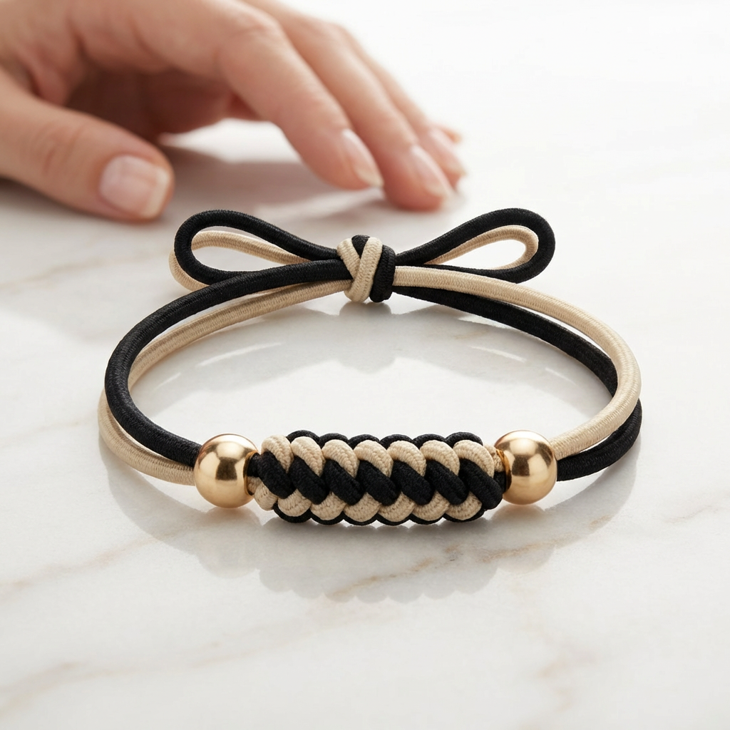 Black & Cream Adjustable Cord Bracelet – Minimalist Braided Bracelet