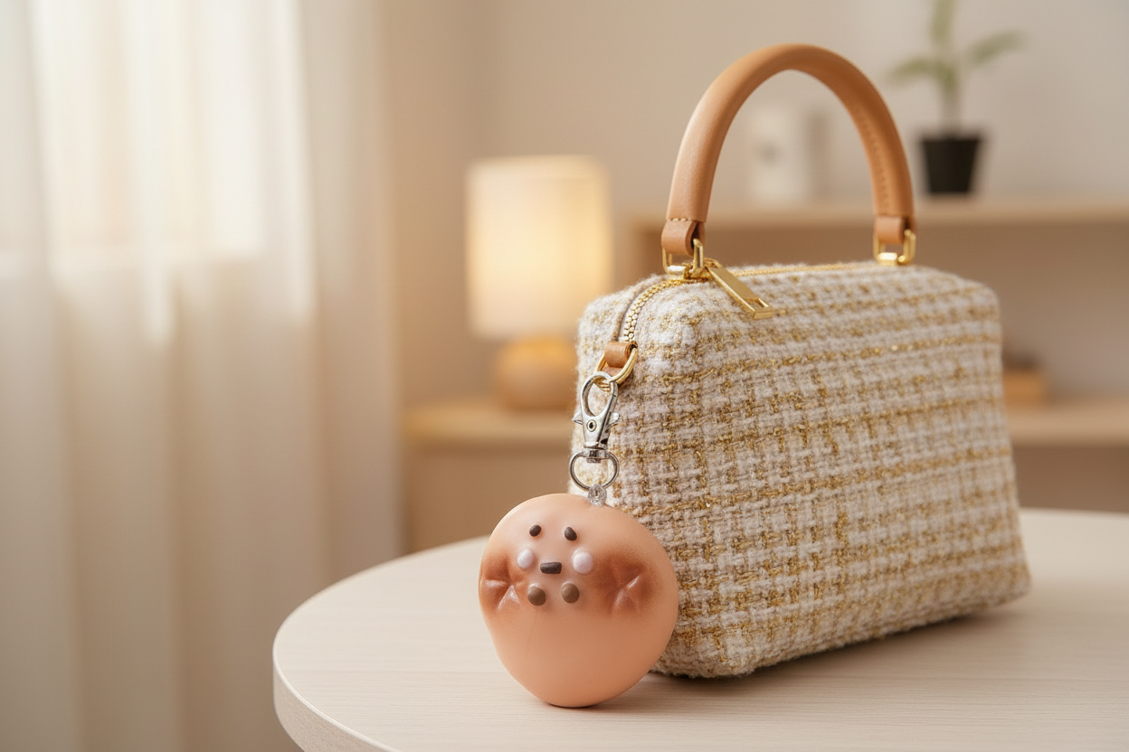 Peach Ocean Charm – Handmade Kawaii Polymer Clay Bag Charm / Keychain