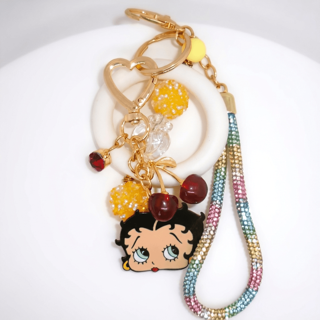 š Betty Boop & Fruit Charm Keychain ā Colorful Beads & Fun Bag Accessory