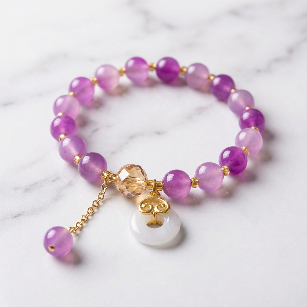 Pink Gradient Beaded Charm Bracelet with Crystal Accent