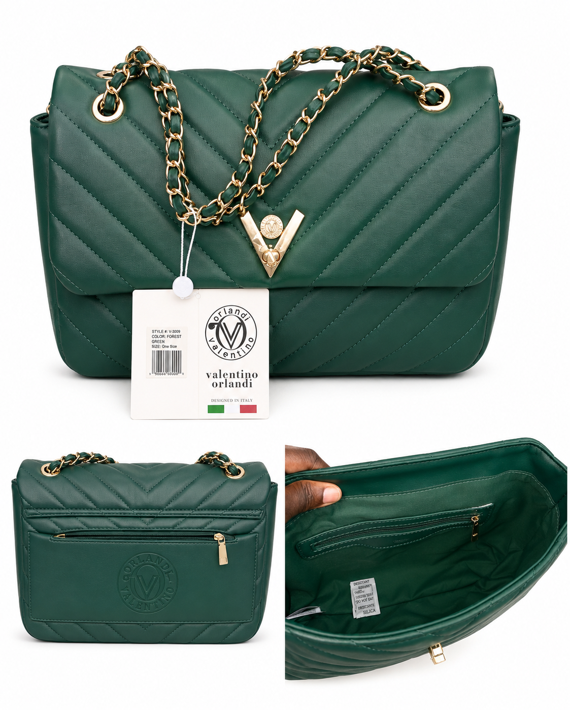 Emerald Green Quilted Chain Shoulder Bag