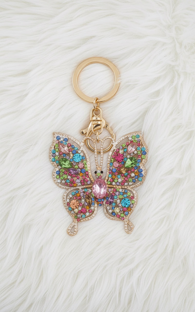🦋 Sparkly Crystal Butterfly Keychain – Colorful Rhinestone Bag Charm