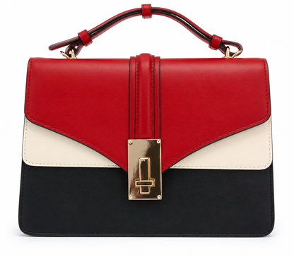 Red, Black & Cream Colorblock Structured Handbag