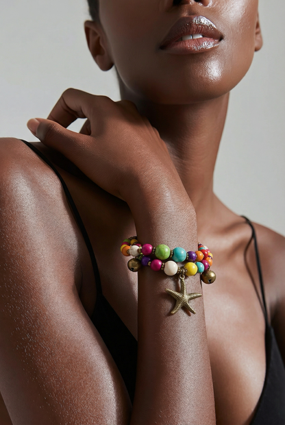 Colorful Starfish Charm Bracelet – Multicolor Beaded Adjustable Bracelet