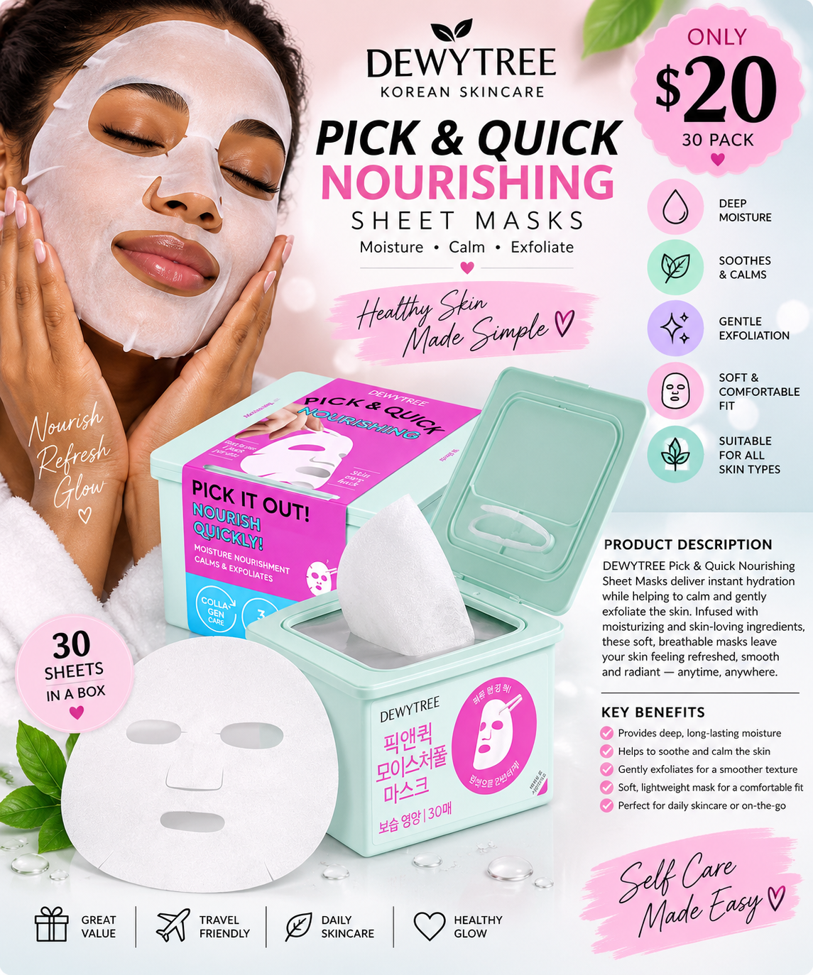 💧 DEWYTREE Pick & Quick Nourishing Sheet Masks – 30 Pack