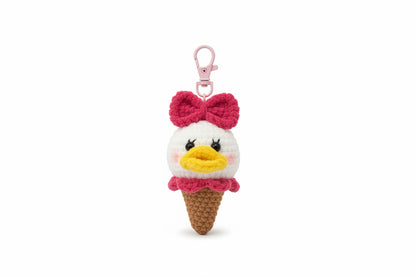Crochet Duck Ice Cream Cone Keychain – Handmade Plush Charm