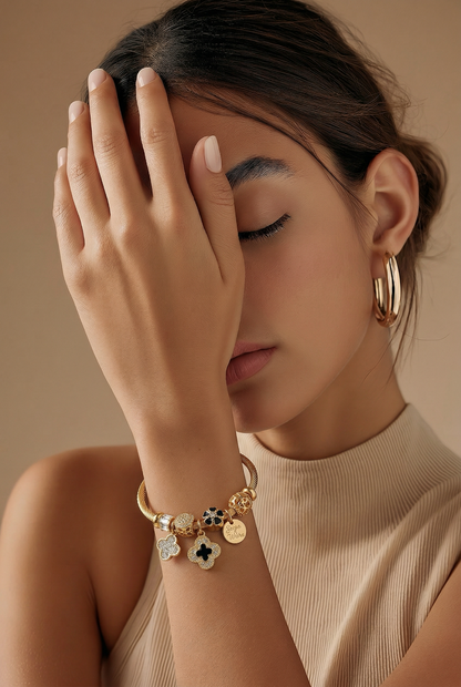 Gold Charm Bangle Bracelet – Elegant Flower Charm Jewelry