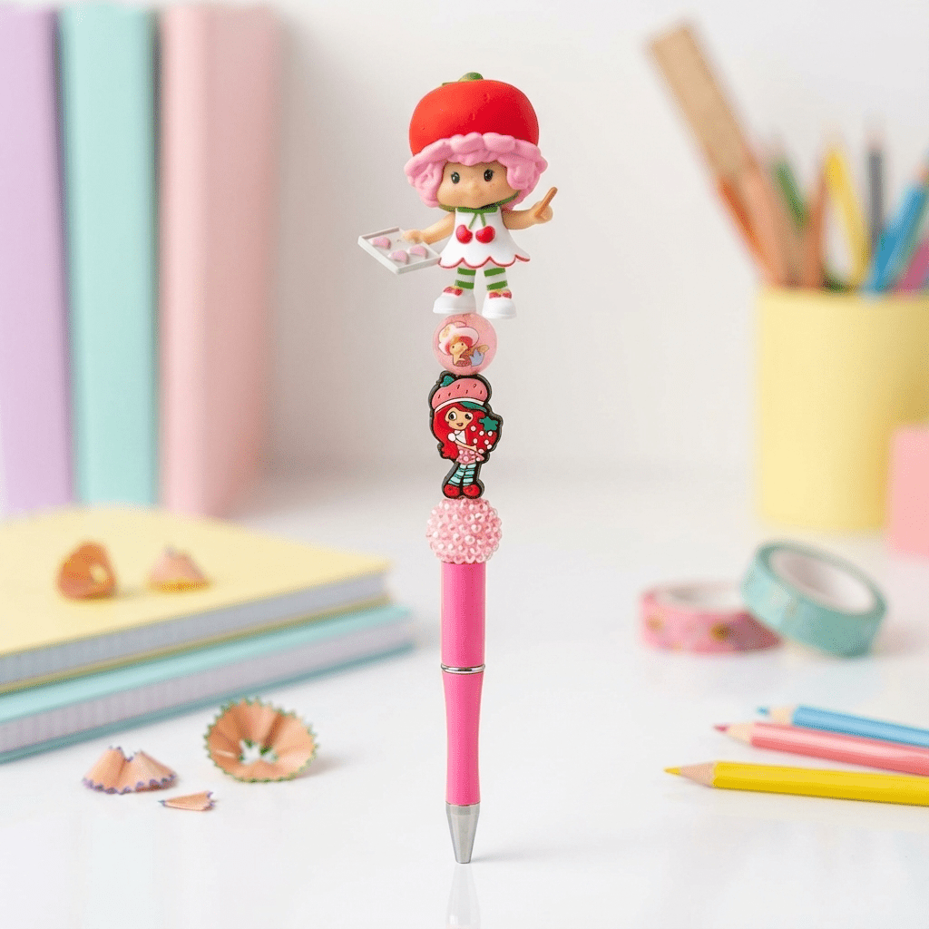 🍓✨ Strawberry Shortcake Beaded Pen – Handmade Chunky Pen for Cute Stationery Lovers ✨🍓