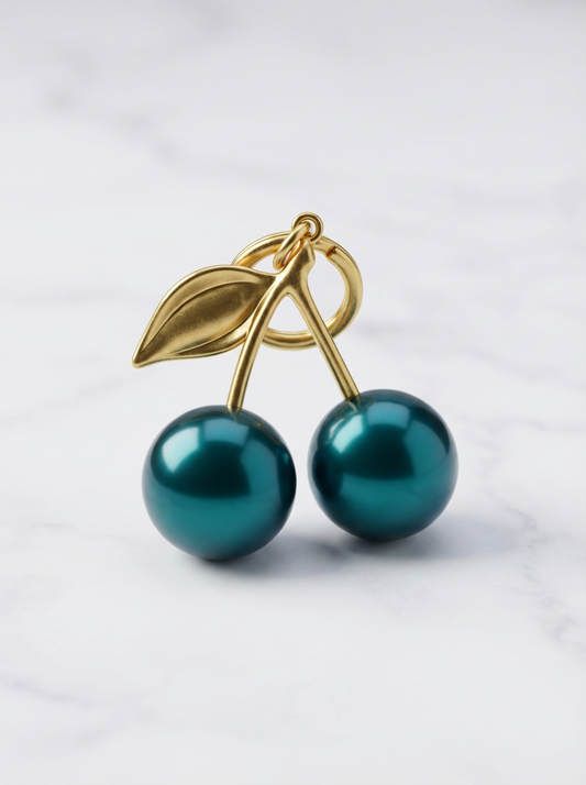 Emerald Cherry Charm Keychain – Gold Tone Statement Accessory