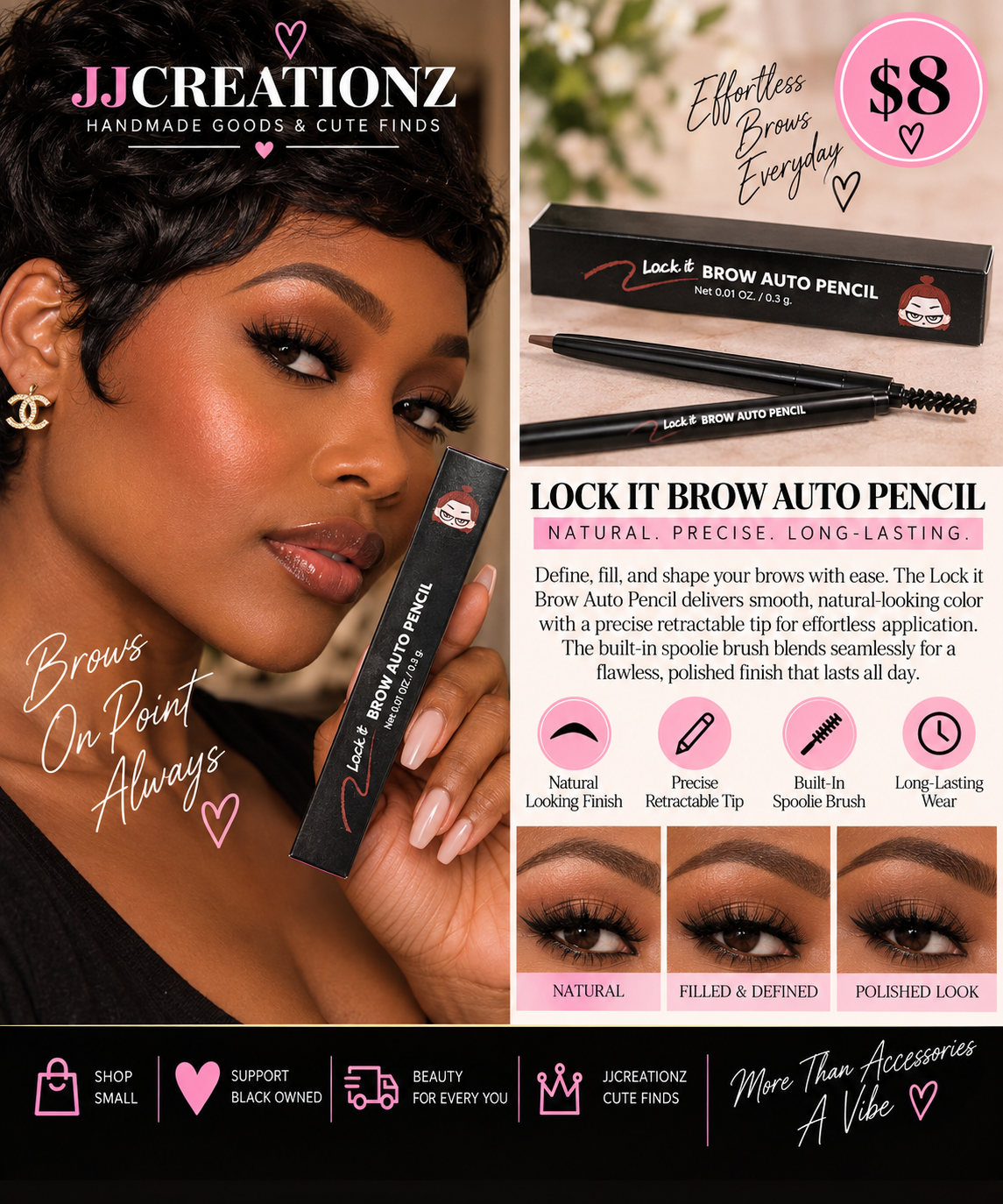 Lock It Brow Auto Pencil with Built-In Spoolie – Retractable Eyebrow Pencil