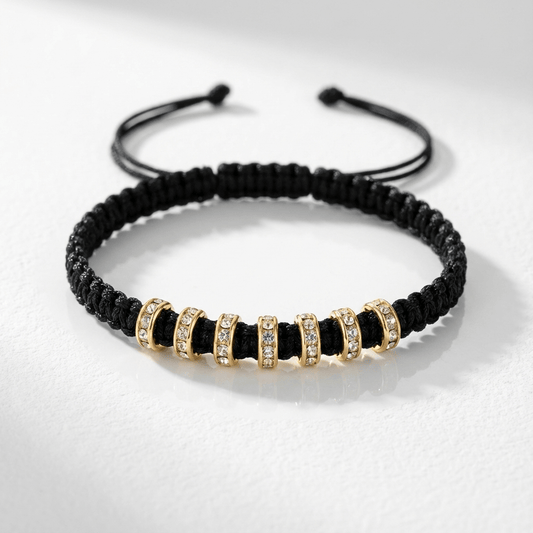 ✨ Black Macrame Bracelet with Rhinestone Spacers ✨