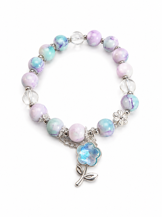 Pastel Bloom Charm Bracelet – Handmade Beaded Floral Bracelet
