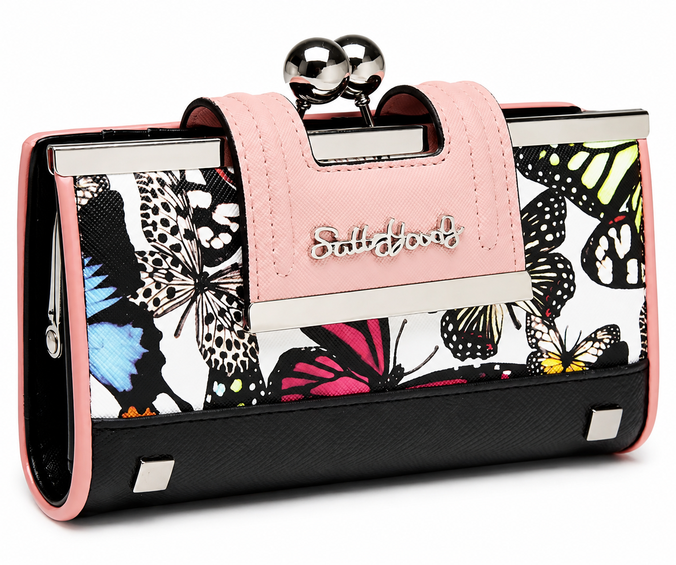 Butterfly Garden Kiss-Lock Clutch Wallet – Pink & Black