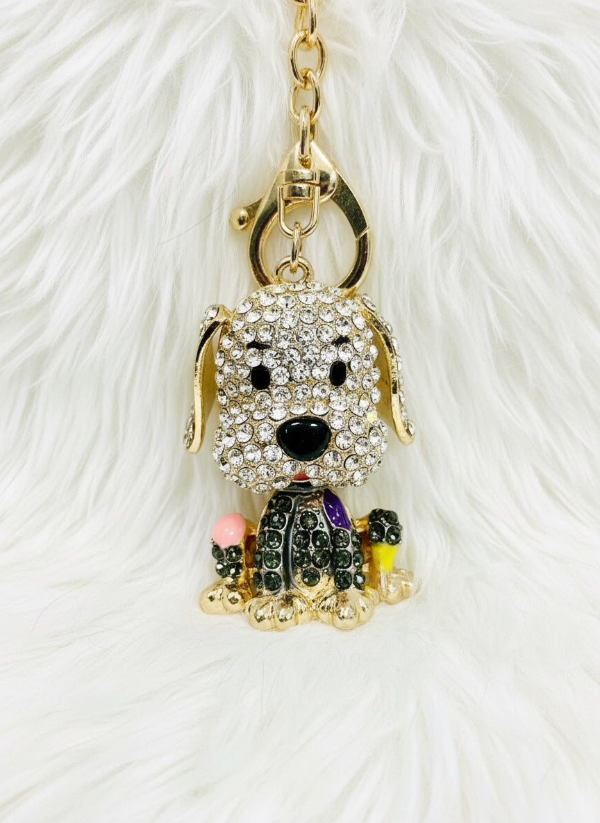✨ Rhinestone Puppy Keychain