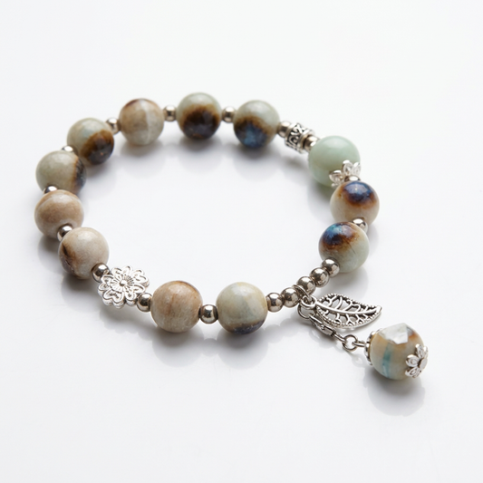 Natural Stone Charm Bracelet – Earth Tone Beaded Stretch Bracelet