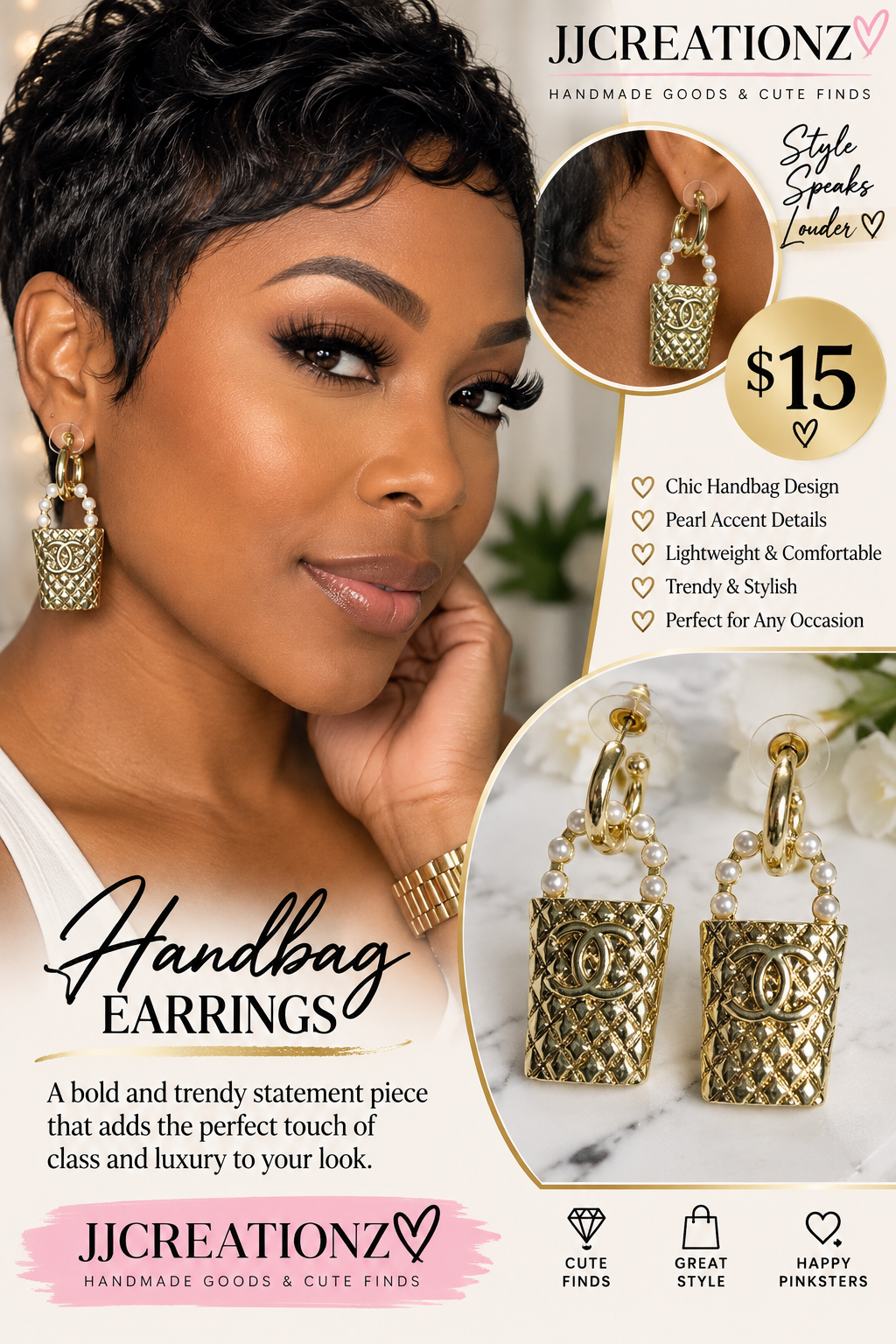 Gold Handbag Charm Statement Earrings