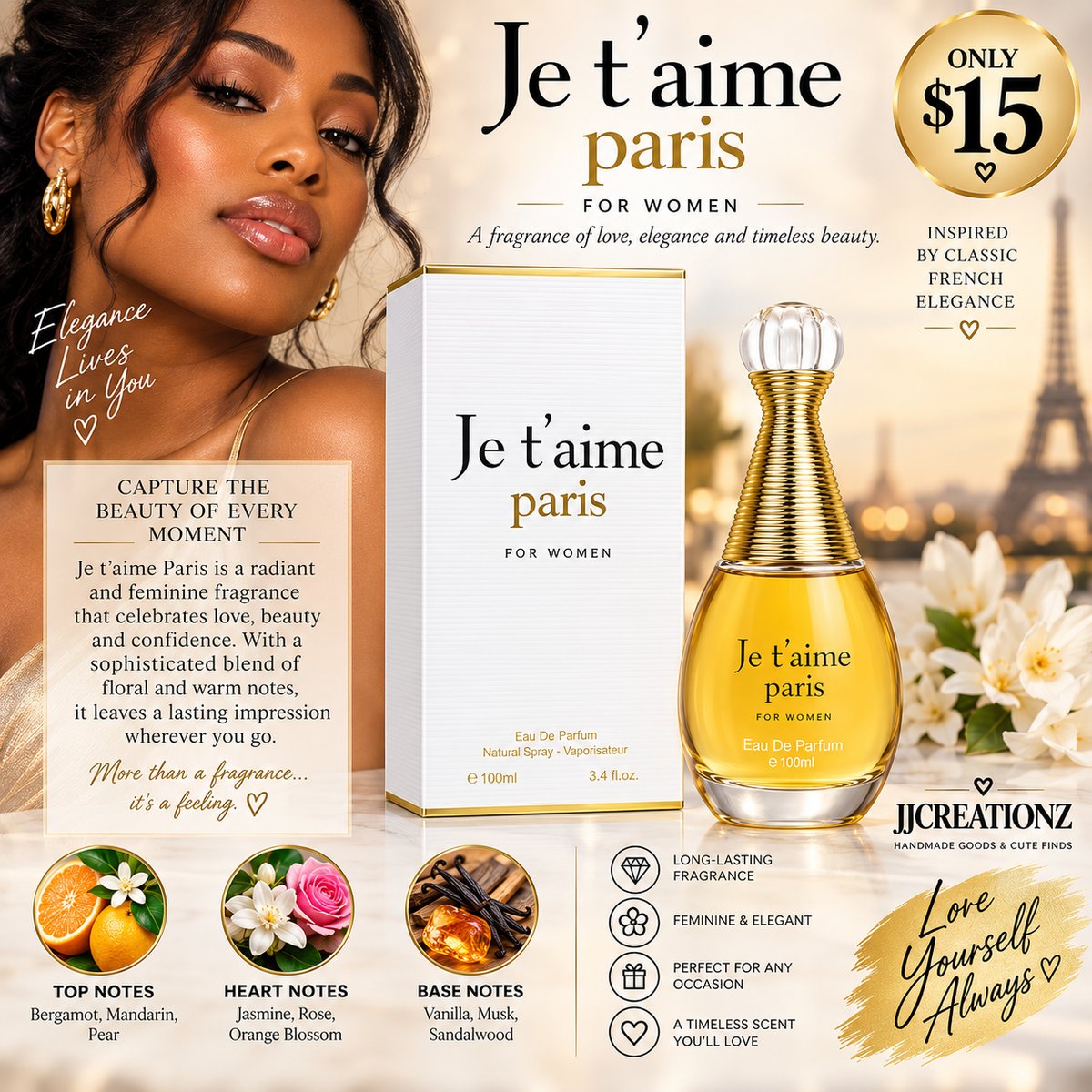 Je t’aime Paris for Women Eau de Parfum – 3.4 oz