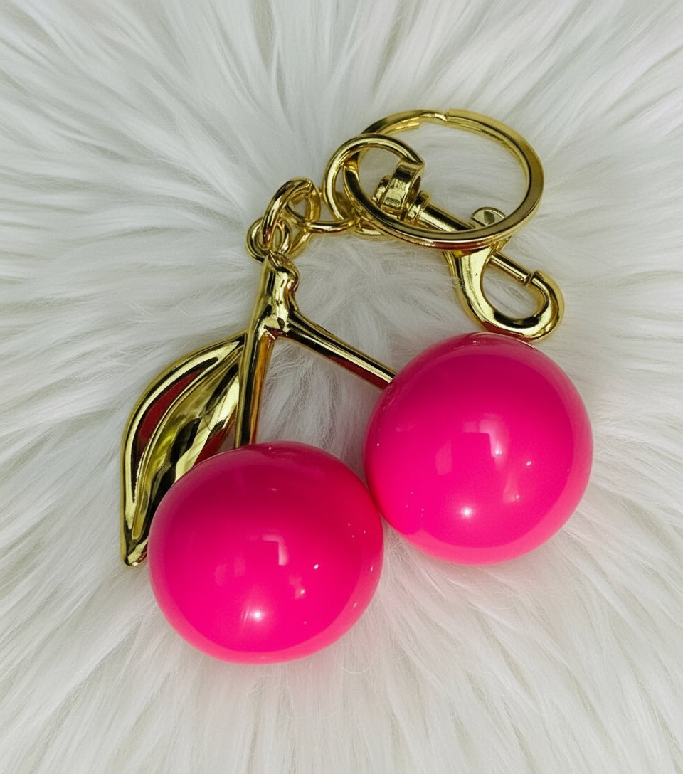 💖 Hot Pink Cherry Keychain – Bold & Playful Accessory