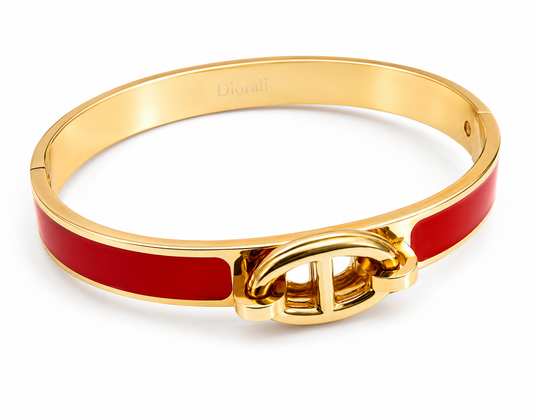 Red Enamel Luxe Gold Bangle Bracelet