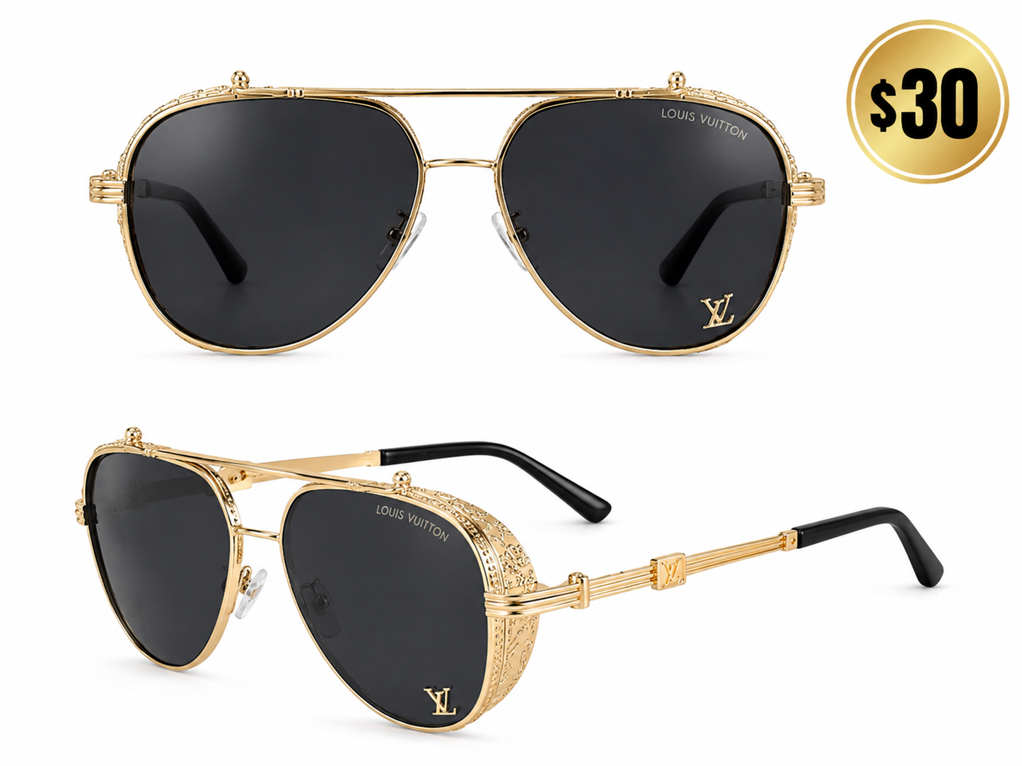 Luxe Gold Aviator Sunglasses – Black Lens